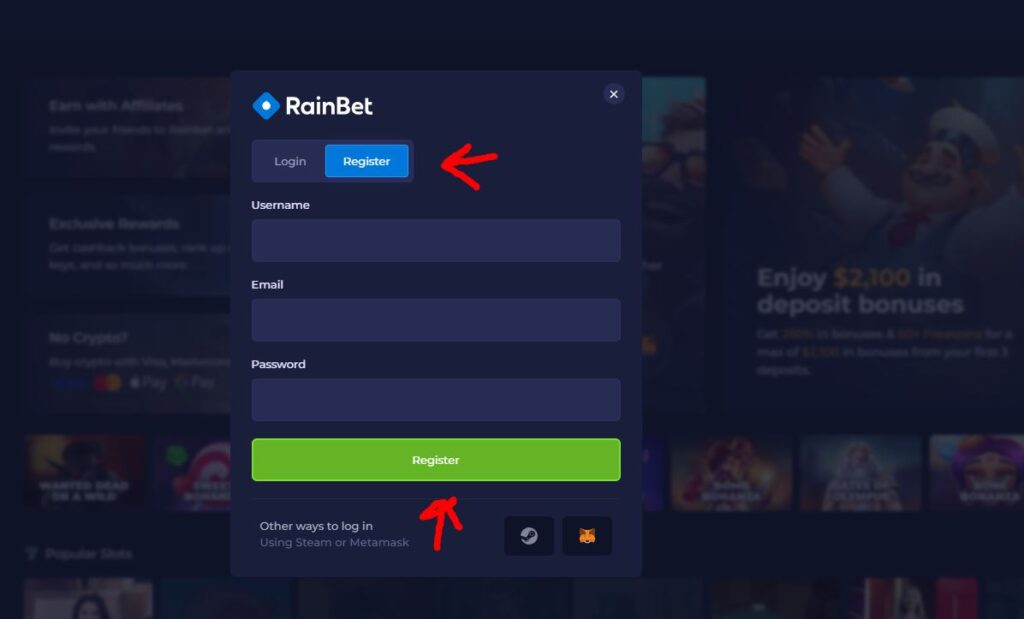 RainBet Casino register